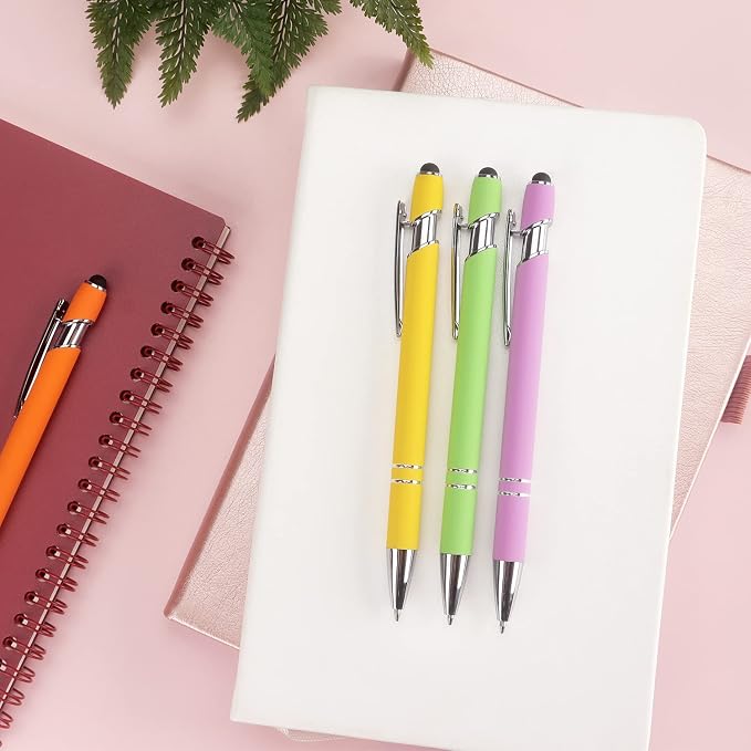 Bribobo 8 Pack Ballpoint Pen 2-in-1 Stylus Retractable Ballpoint Pen