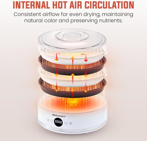 Elite Gourmet Digital Food Dehydrator - 5 BPA-Free SlimStore™ Trays, Adjustable Timer & Temperature, White