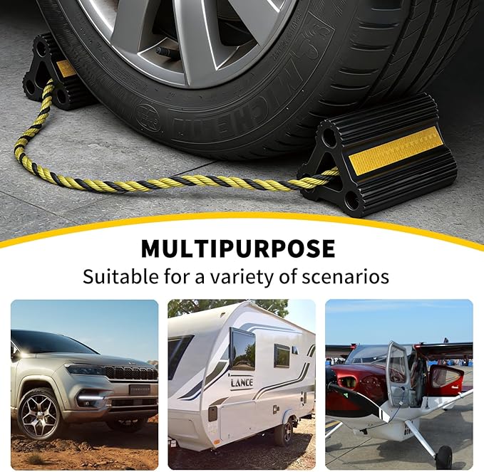 Rv Wheel Chocks for Trailers Camper Trucks and Small Aircraft Wheel Chock 1Pair2Pack Wheel Chocks Block with 3 Reflective Strips Versatile Heavy Duty Solid Rubber Wheel Immobilizers & Chocks