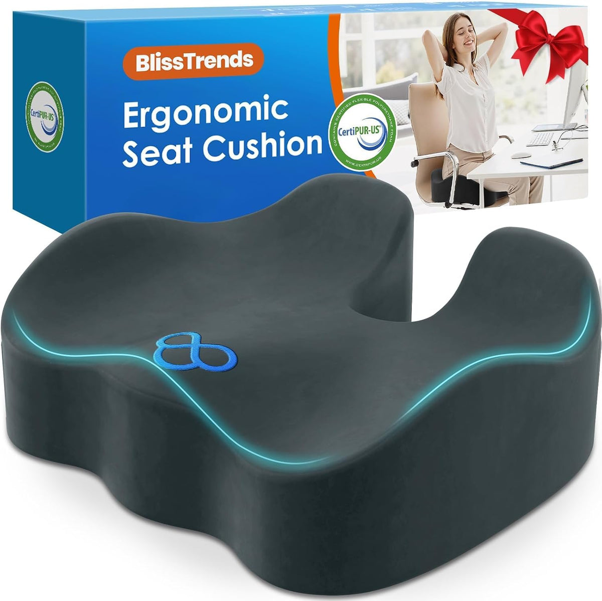 BlissTrends Memory Foam Seat Cushion for Office Chair & Car Seat, LightBlue