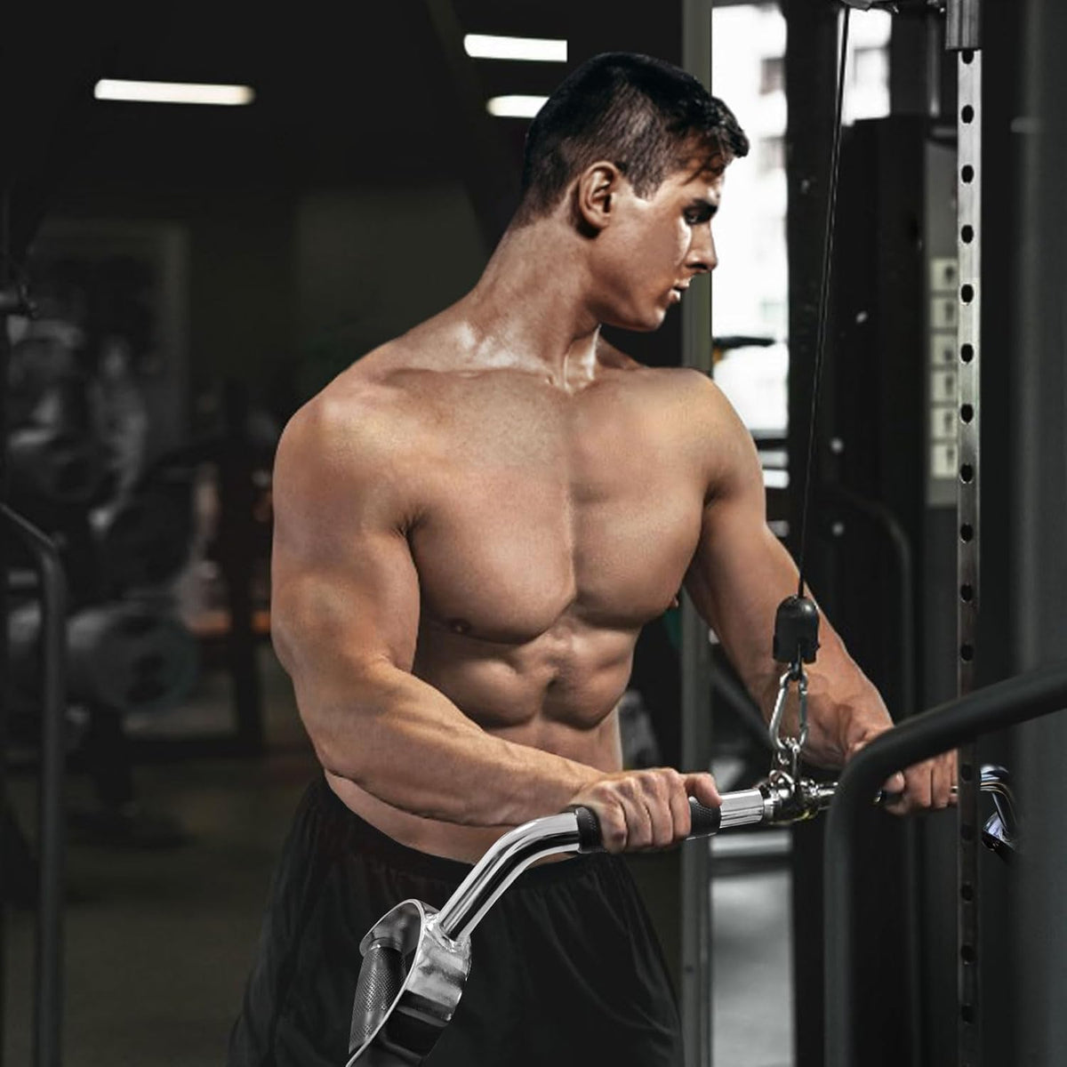 Skiennix LAT Pulldown Bar - Heavy Duty V-Shaped Cable Machine Attachment with Rubber Handgrips