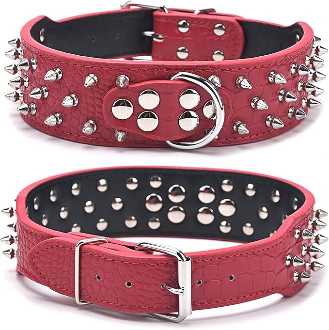 Serijoars Spiked Studded Dog Collar, PU Leather Dog Collar, Adjustable Pet Collars for Medium or Large Breed Pet (S, Black1)