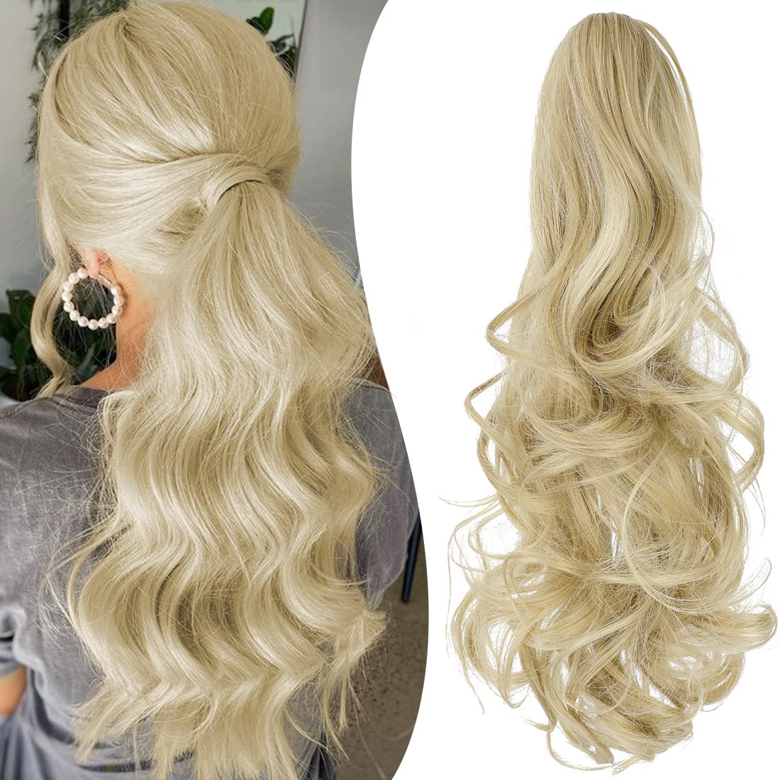 Mitrygreen Claw Clip Ponytail Extension 18'' Clip In Wavy Ponytail Hair Extensions Long Pony Tails For Women Extensions Light Bl