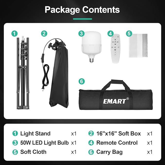 EMART Softbox Photography Lighting Kit, 50W 3000K-6000K LED Bulb