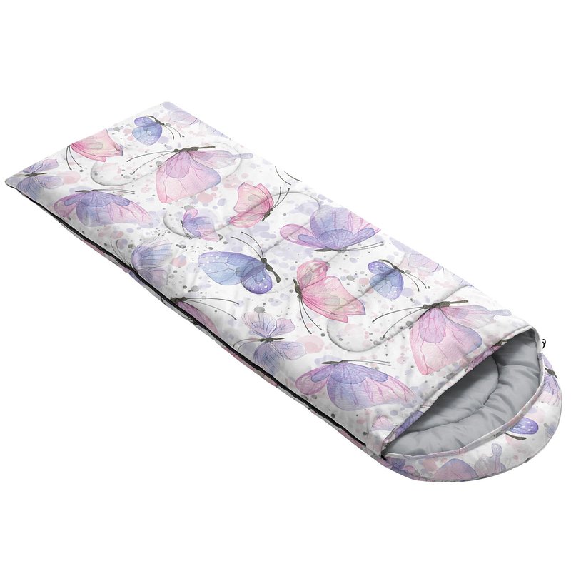Smell Sunshine Kids Sleeping Bag for Boys Girls,Pink Butterflies Print-Lightweight Warm Portable Outdoor Indoor-Waterproof Cold Weather Resistant Sleeping Bag for Camping Hiking(Butterfly)