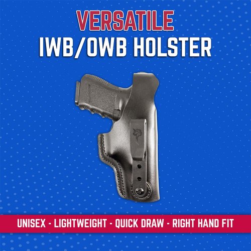 DeSantis Dual Carry II IWB/OWB Holster- Leather Holster, Fits GLOCK 19/19 GEN 5/19X/23/32/36/45/48, Beretta Cougar 9/40, S&W 99/990 L 4"", SIG P225/P228/P229/P225-A1/P220 Carry- Right Hand Draw, Black