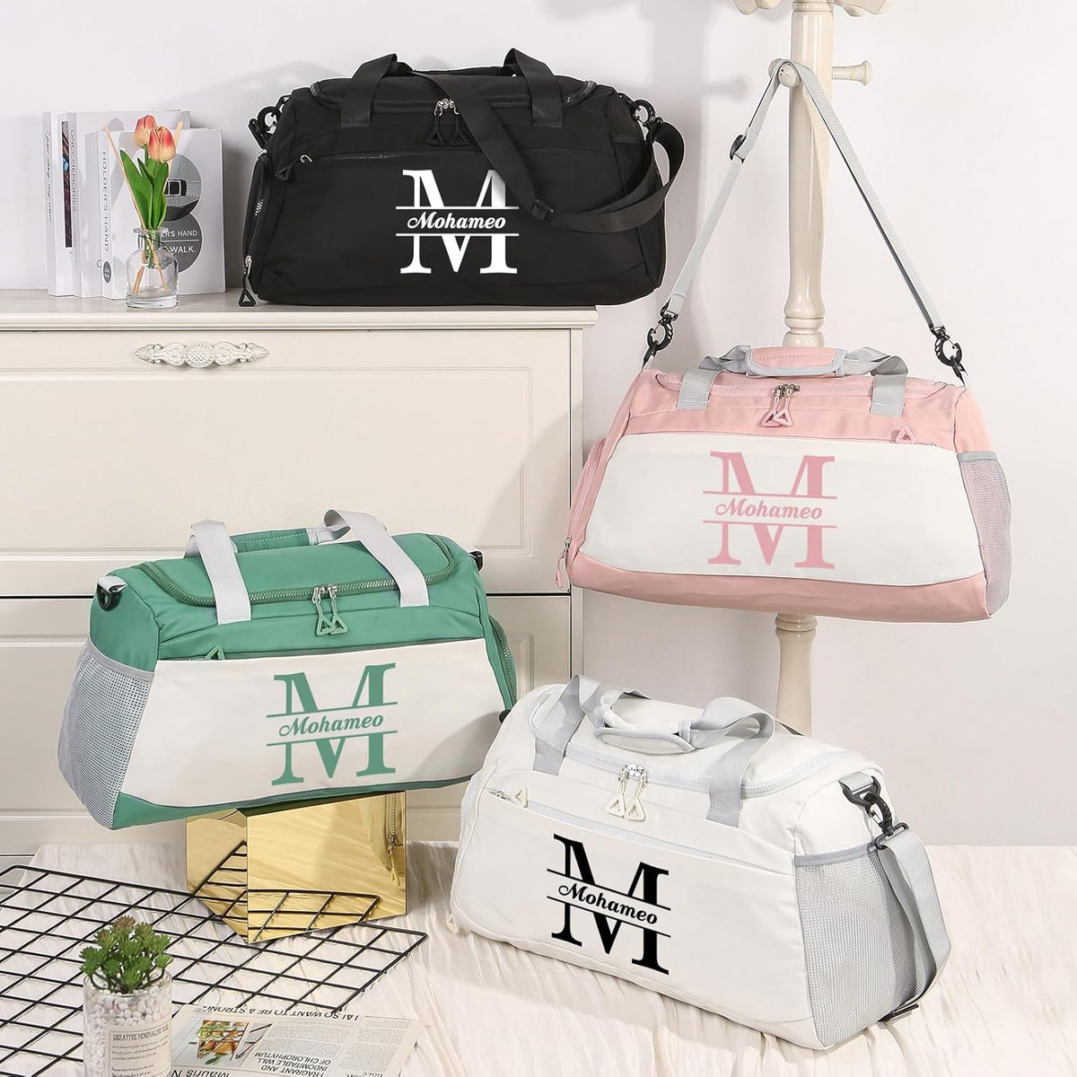 Skiennix Personalized Travel Duffel Bag - Custom Letter Oxford Cloth Gym Bag with Wet Pockets | Ideal for Men & Women