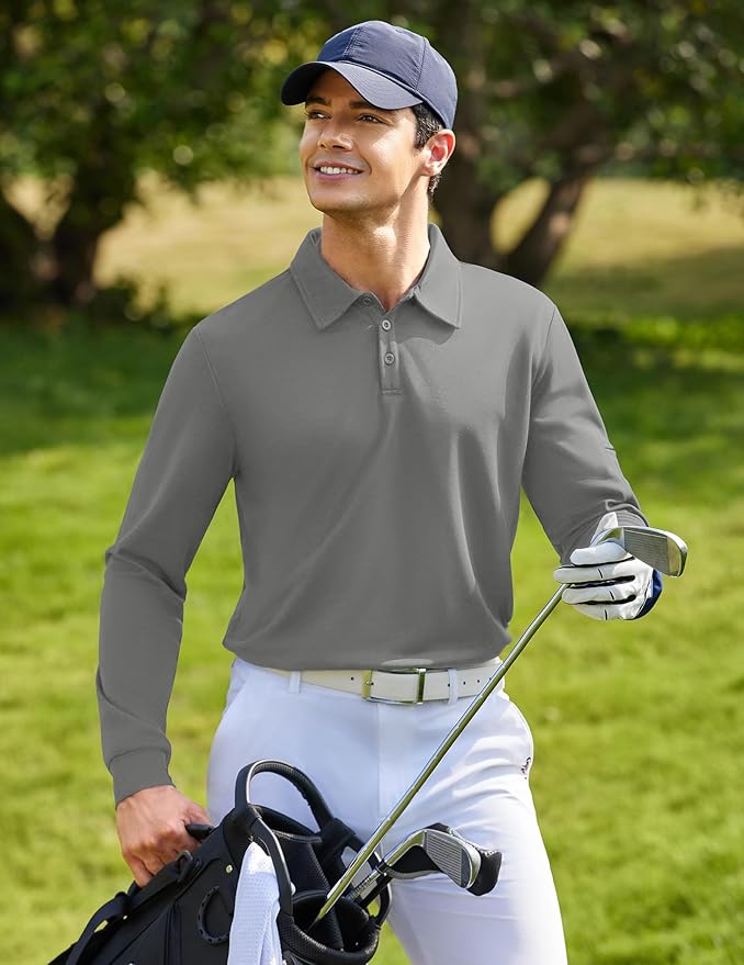 Deyeek Men's Polo Shirts Long Sleeve Golf Polo Shirts for Men Quick Dry UPF 50+ Sun Protection Polos Casual Collared Shirts