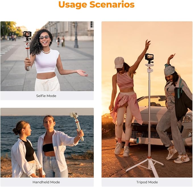 K&F CONCEPT MS08 62'' Selfie Stick Tripod, 2-in-1 Extendable White Phone Tripod