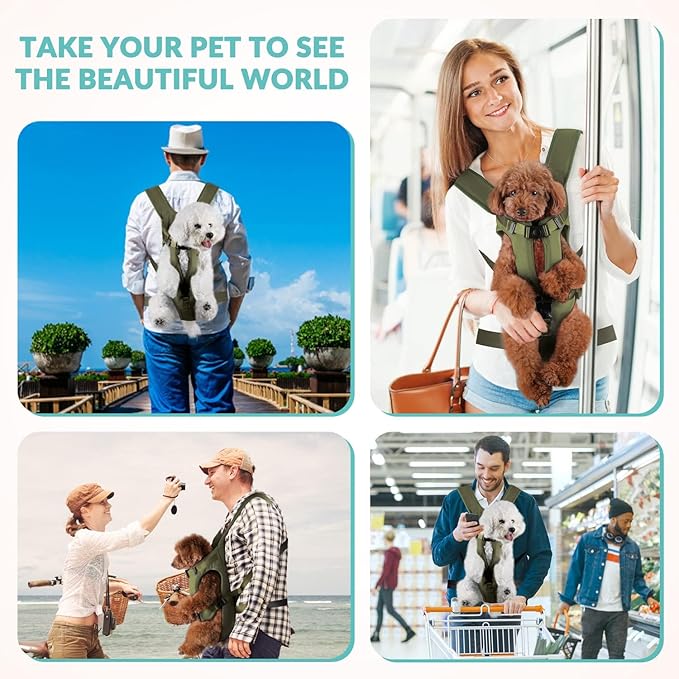 Dog Carrier Backpacks, Adjustable Dog Backpack Carrier, Legs Out Easy-fit Dog Chest Carrier for Medium Small Dogs, Hands Free Dog Front Carrier for Hiking, Cycling(Green L)