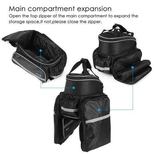 Lixada Bike Trunk Bag Waterproof Bicycle Rack Rear Carrier Bag 25L Bicycle Commuter Bag Bike Rack Bag Pannier Bag Shoulder Bag with Rain Cover