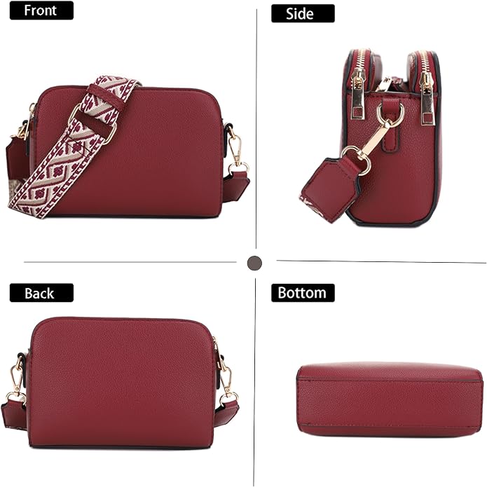 EVVE Crossbody Bags for Women Trendy Triple Zip Small Crossbody Camera Bag Purse