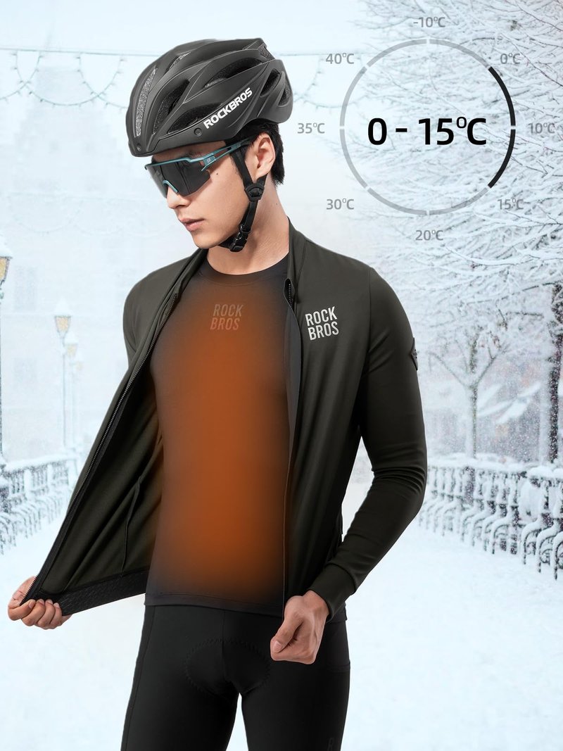 ROCKBROS Cycling Thermal Long Sleeve Shirts Men Wicking Compression Fleece Undershirt Base Layer for Ski Workout Black