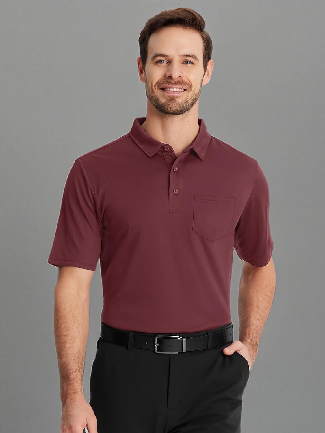 TACVASEN Men's Polo Shirt - Performance Dry Fit Golf Polo with Pocket | Casual Short Sleeve