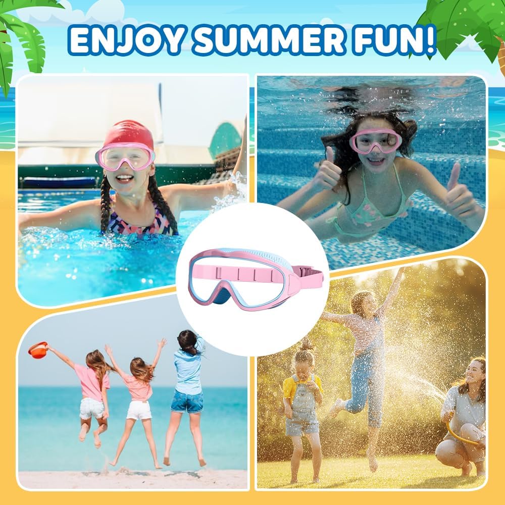 Skiennix Kids Swim Goggles - Wide View Anti-Fog & Leakproof Design | Adjustable Strap & Nose Cover