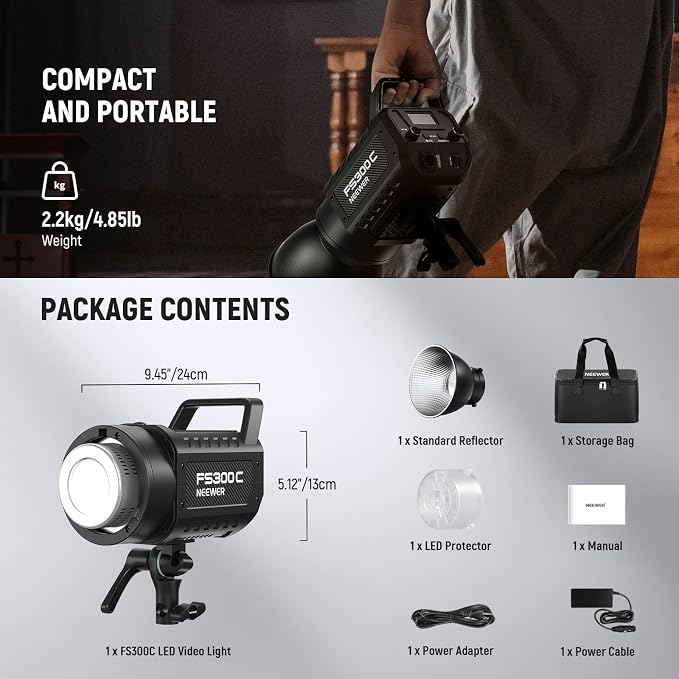 NEEWER 300W RGB LED Video Light APP/2.4G Control 17 Effects, 2500-7500K