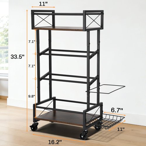 Bootuu Yoga Mat Storage Rack, Home Gym Storage Rack, Retro Metal & Wood Weight Storage Racks for Yoga Mat, 360° Roller & Fitness Equipment, 60 Lbs per Shelf