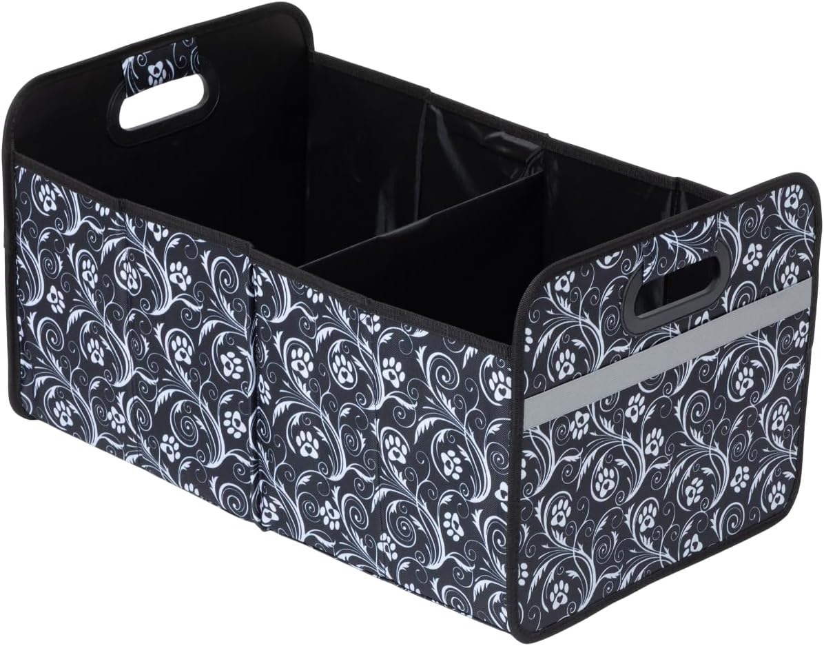 GreaterGood Paws Car Trunk Organizer Foldable Storage Bin with Handles Non Slip Base Pet Gear Travel Tote for SUV Truck (Rainbow Paws)