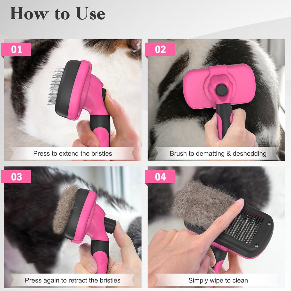 Swihauk Self-Cleaning Slicker Brush - Skin-Friendly Grooming & Deshedding for Dogs & Cats | Pink
