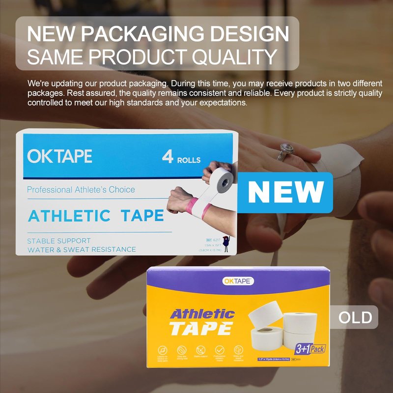 OK TAPE Athletic Sports Tape(4 Packs) - 45ft Per Roll Very Strong Tape for Athlete & Sport Trainers & First Aid Injury Wrap, Perfect for Fingers Ankles Wrist on Bat, Hockey Stick - Pink