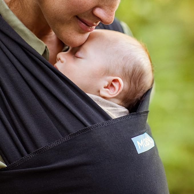 Moby Baby Wrap Carrier Evolution for Newborns to Toddlers (8-33lbs), Infant Sling Carrier, Lightweight & Hands Free Design, Adjustable for All Body Types, Baby Registry Gift (Black)