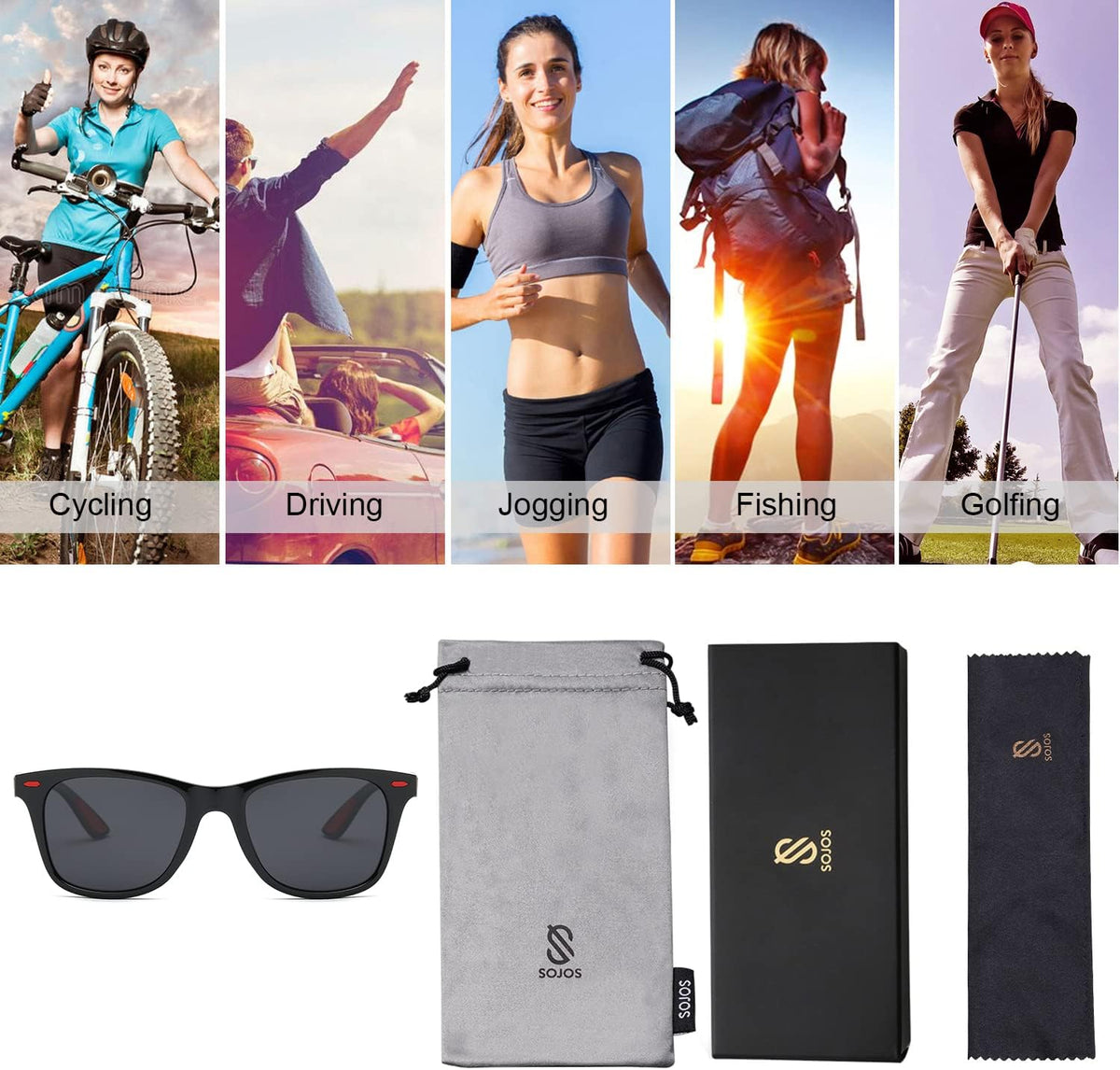 SOJOS Polarized Sports Sunglasses - Lightweight TR90 Design for Running, Cycling, Fishing, Golf | SJ2101