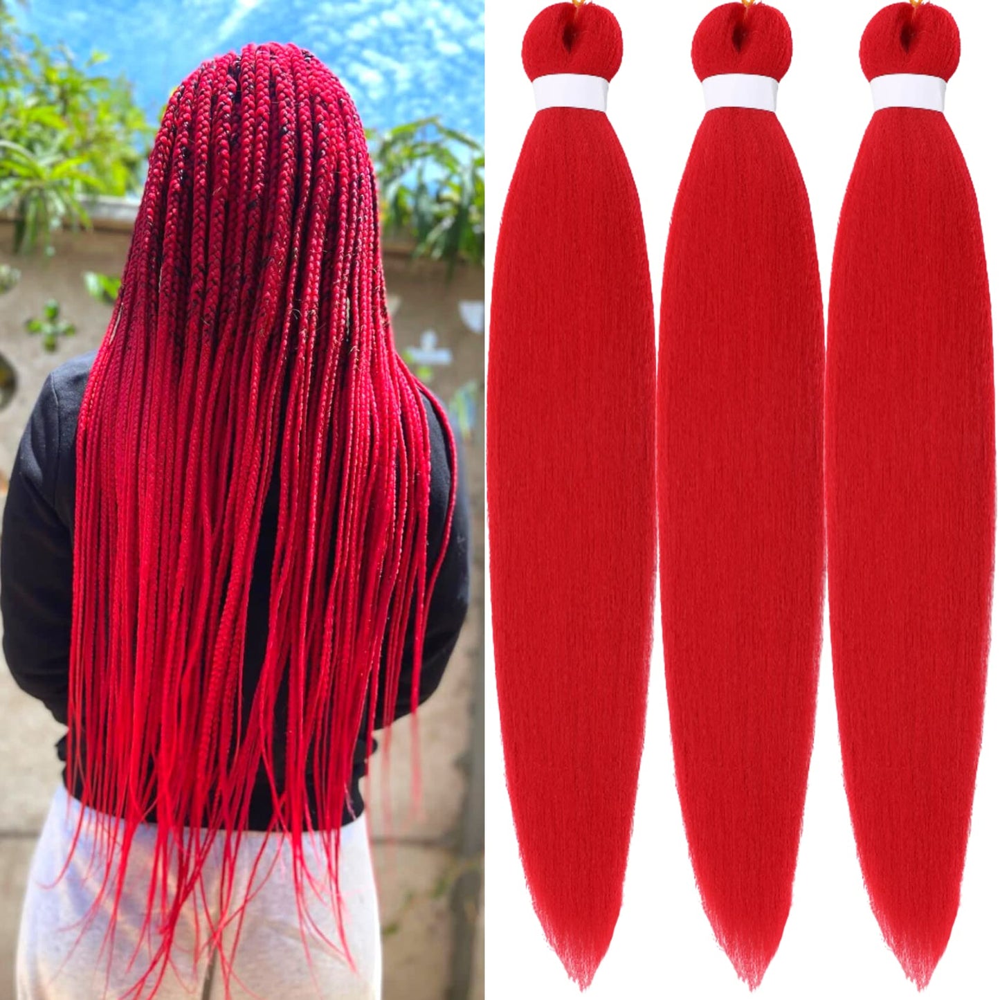 Gozill Red Braiding Hair Pre Stretched 30 Inch Kanekalon Prestretched Braiding Hair Ez Braid Colored Braiding Hair Extensions