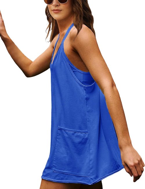 Lentta Women's Athletic Mini Dress - Sleeveless V-Neck Sundress with Built-In Shorts | Stylish & Comfortable