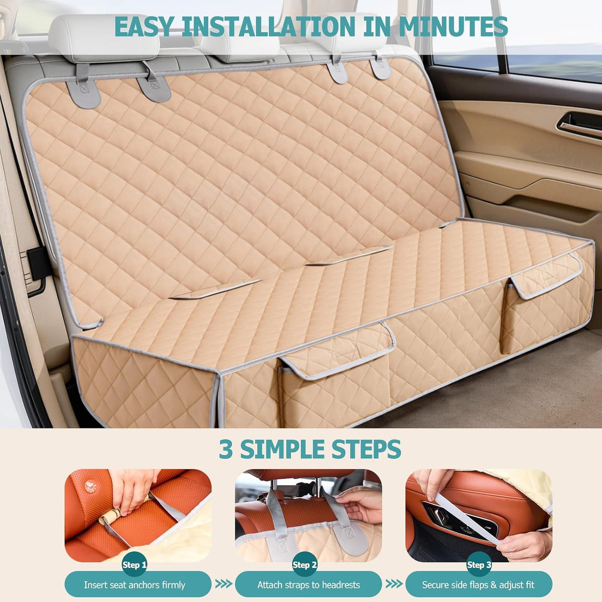 Bark Lover Dog Car Seat Cover for Back Seat Waterproof Backseat Protector, Nonslip Rear Seat Cover for Kids,Universal Size Fits Cars Trucks SUVs (Beige)