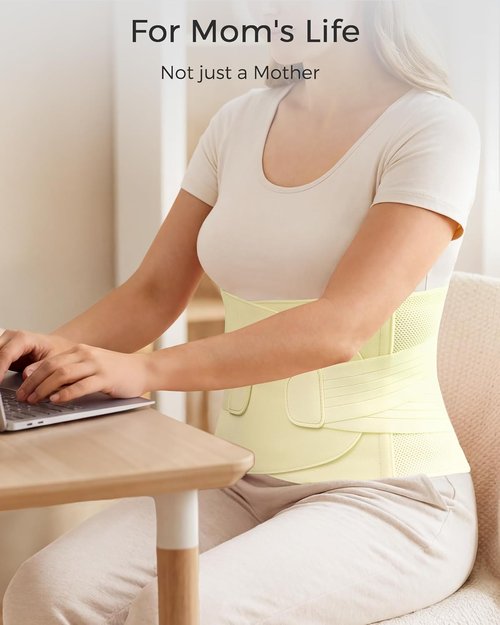 FREETOO Postpartum Belly Band - Soft Abdominal Binder with Back Support | Adjustable Compression, Size M, Cream
