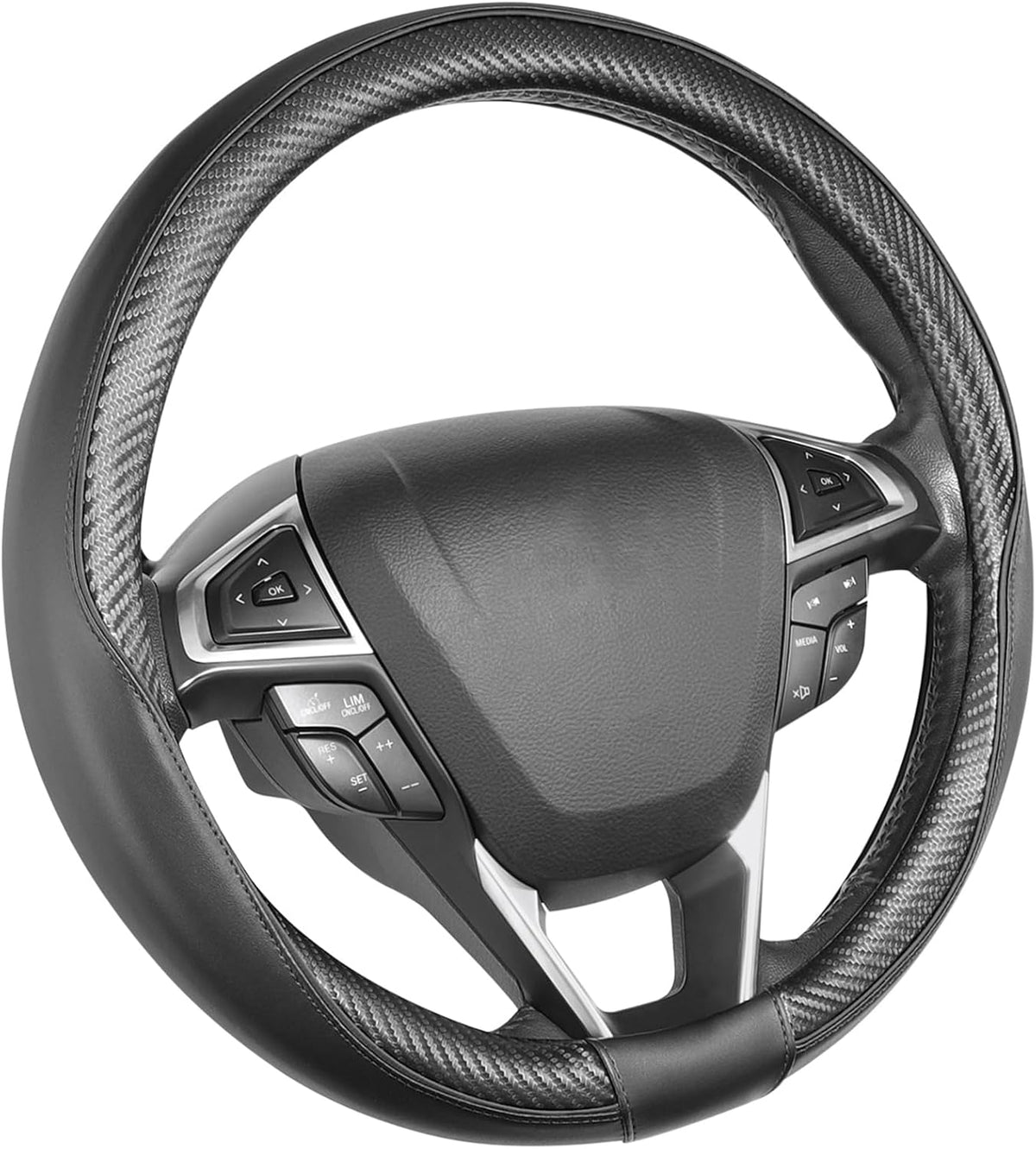 SEG Direct Steering Wheel Cover 14.5"-15" Heavy-Duty, Black Carbon Fiber