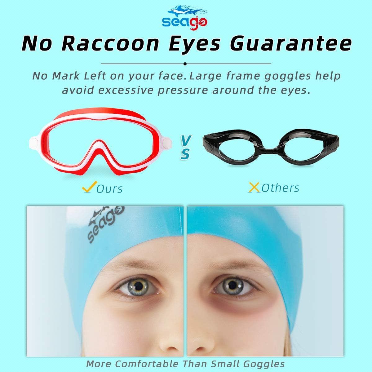 Seago Swim Goggles - Anti-Fog & Anti-UV Wide View Design for Kids Ages 3-15 | 2 Pack