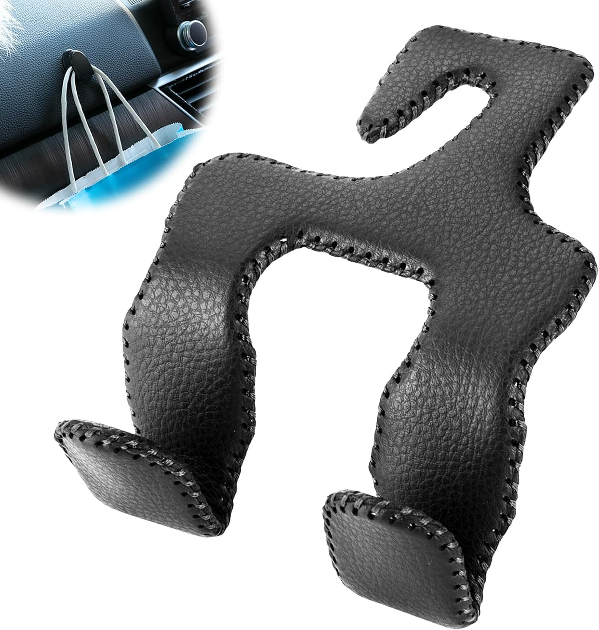 Car Hooks for Purses and Bags,Car Purse Holder Upgraded 2 in 1 Durable Hanger Leather Headrest Hook Car Back Seat Organizer Storage for Purse Car Interior Accessories,2-Pack,Black