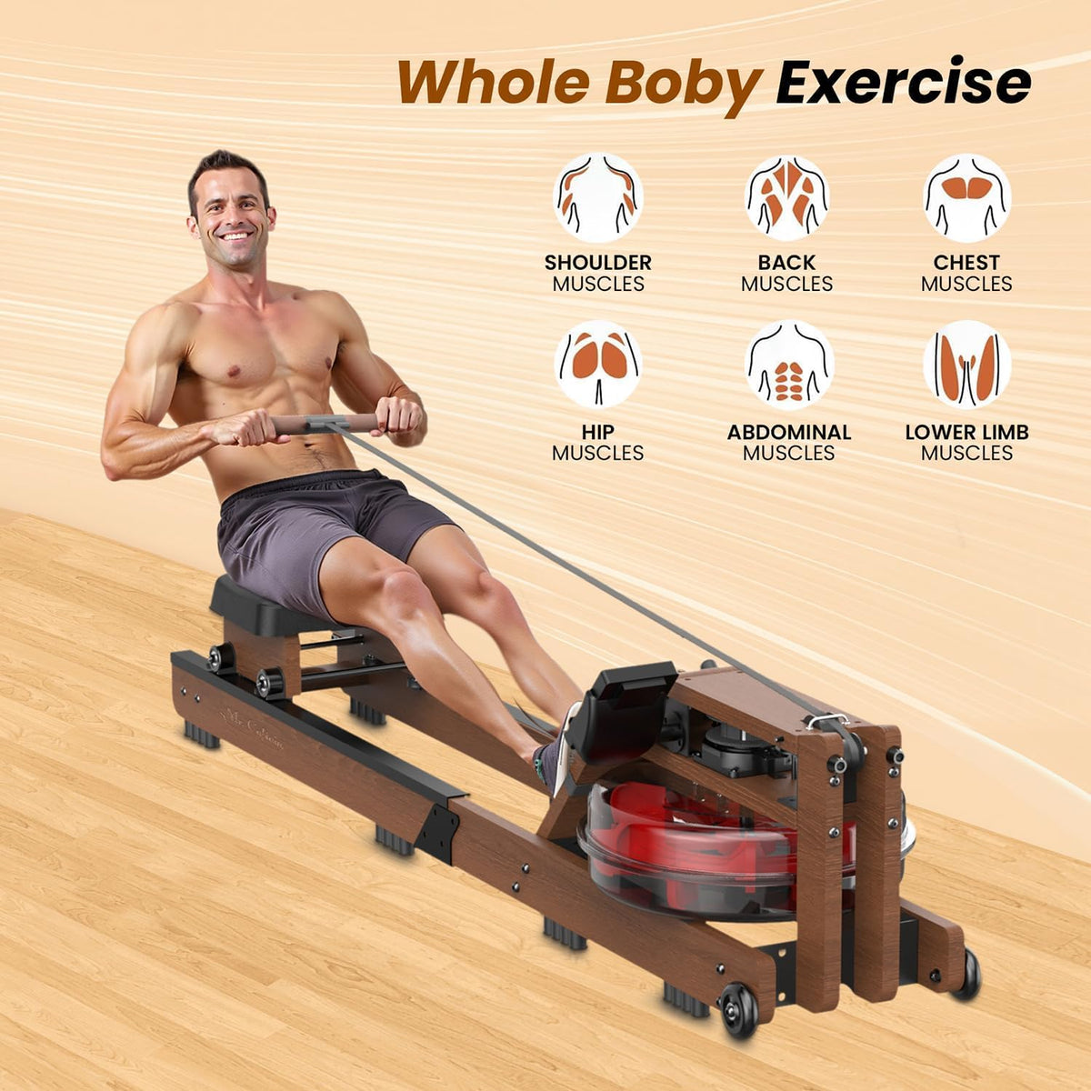 Skiennix Water Rowing Machine - 400LBS Weight Capacity, Bluetooth Monitor & Comfortable Seat