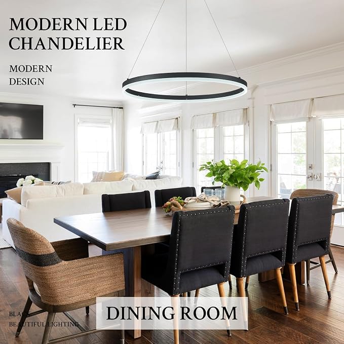 Modern LED Pendant Lighting Ring Chandelier Black Dimmable LED Chandelier