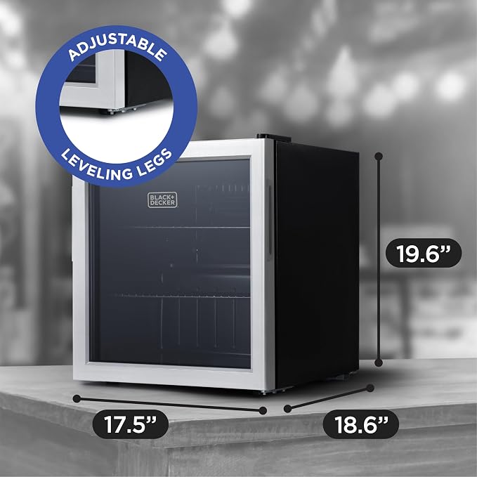 BLACK+DECKER 1.7 Cu. Ft. Beverage Cooler, BDB16HS | Beverage Fridge with Double Pane Glass Door, Drink Fridge with 63-Can Capacity for Home Bar, Home Office and More