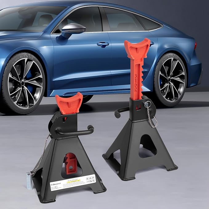 Donext Jack Stands 3 Ton (6,500 lb) Capacity Steel Double Locking, 1 Pair Black and Red Lifting Stand Adjustable Jack Stands