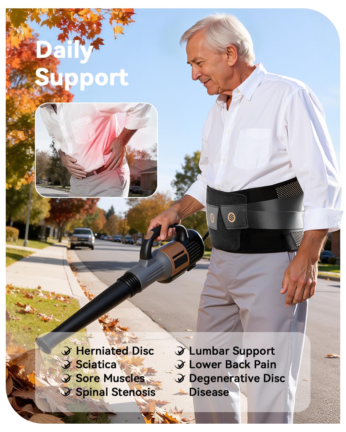 Ultra Breathable Back Brace - Medical Grade Copper Infused Lumbar Support for Pain Relief | Adjustable for Sciatica & Herniated Disc (Large)