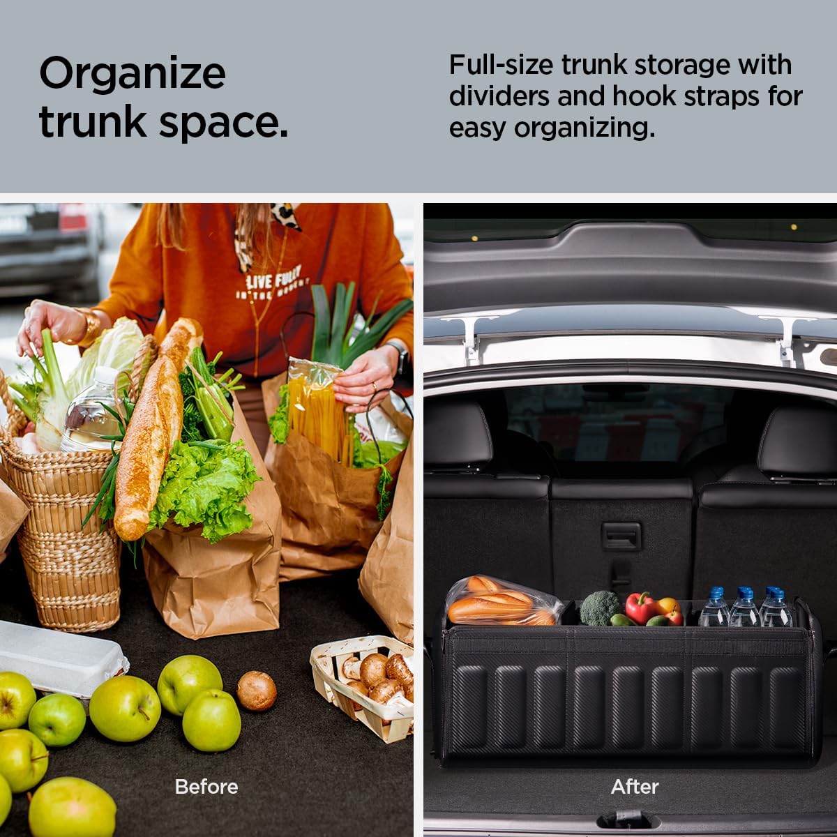 Spigen Collapsible Trunk Organizer with Lid for Tesla Model Y Juniper L, Model 3/Y/S/X, Cybertruck & All Cars – Heavy Duty Foldable, Black