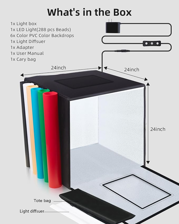 Glendan 24"x24" Light Box Photography, Large Photo Light Box