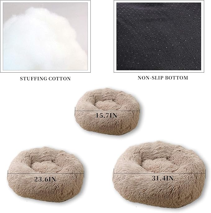 Myuilor Warming Round Dog Bed for Small, Medium and Large Dogs & Cats, Short & Long Plush Pet Bed, Luxurious Faux Fur Donut Cuddler, Bolster Pet Bed & Sofa, Machine Washable 40CM 16Inch