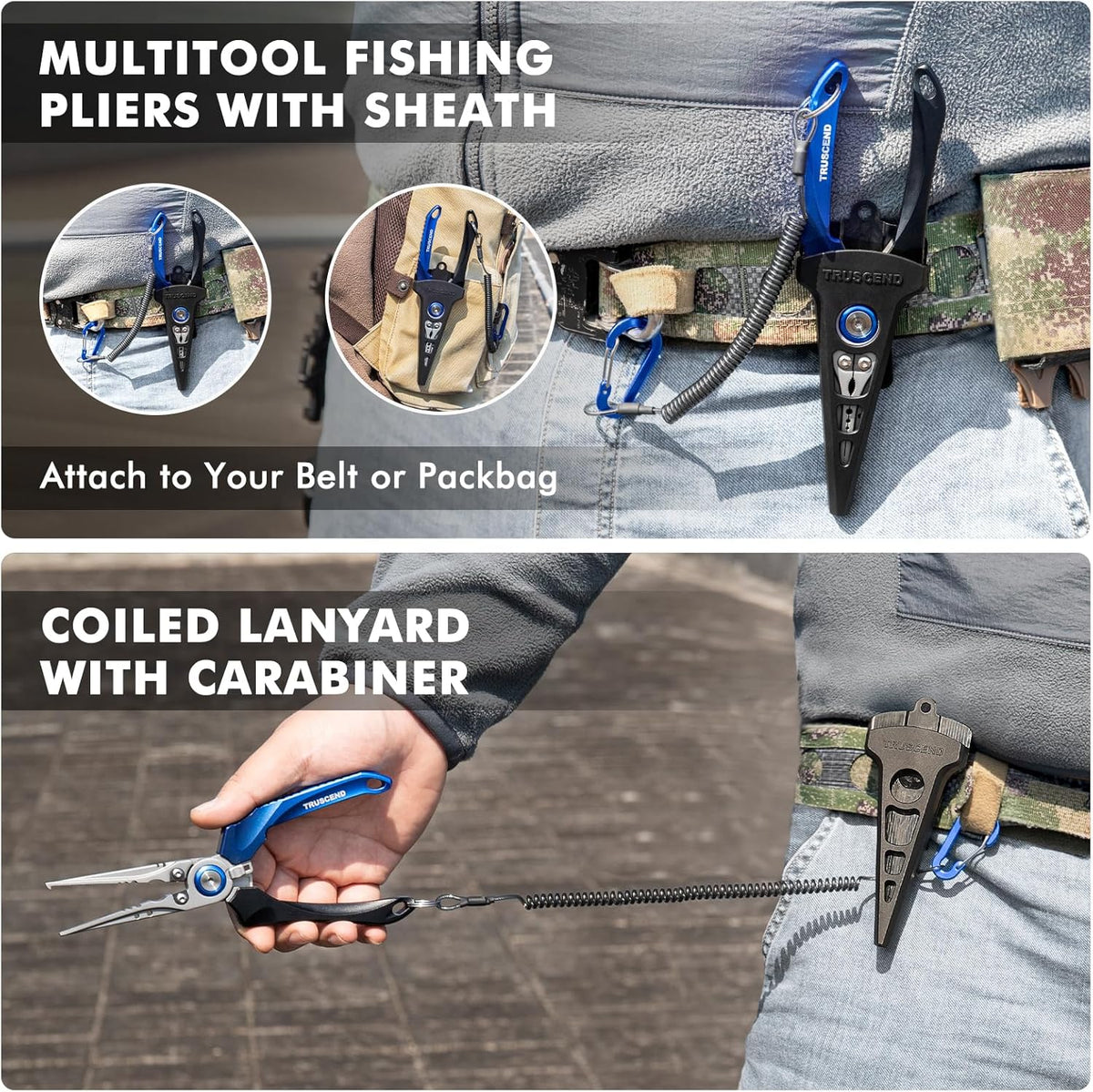 TRUSCEND Lockable Fishing Pliers - Ergonomic Handle, Tungsten Carbide Cutter, Saltwater Resistant