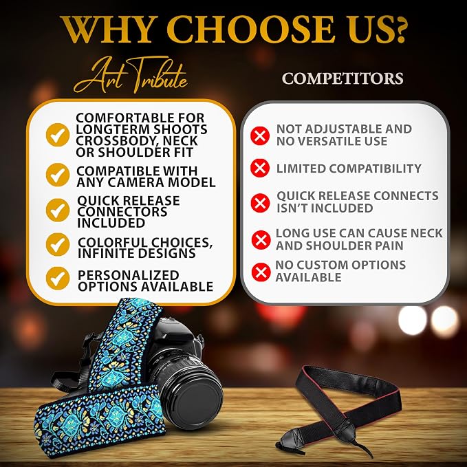 Art Tribute Camera Strap, Vintage Embroidered Neck Shoulder & Crossbody Camera