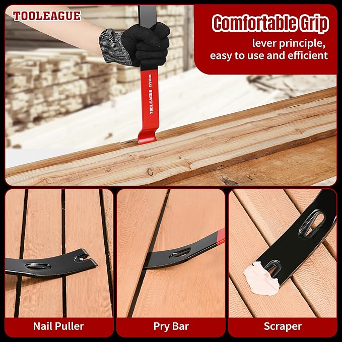 TOOLEAGUE 2Pcs Flat Pry Bar Set,10",15" Utility Heavy Duty Crow Bar with Nail Puller,Woodworking Tools for Prying, Scraping, Lifting, Pulling