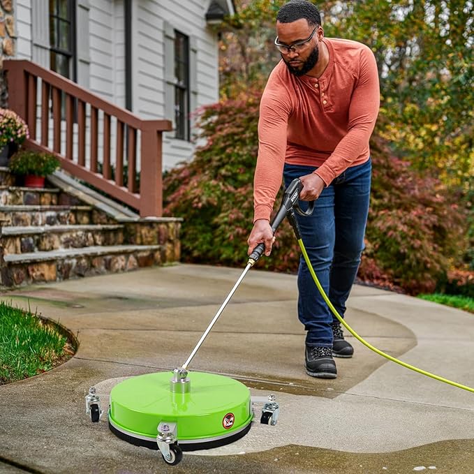17" Pressure Washer Surface Cleaner with 4 Wheels, Coated Green Stainless Steel Power Washer Surface Cleaner for Driveway Sidewalk, 1/4" Quick Connector 2 Extension Wand, 4000 PSI