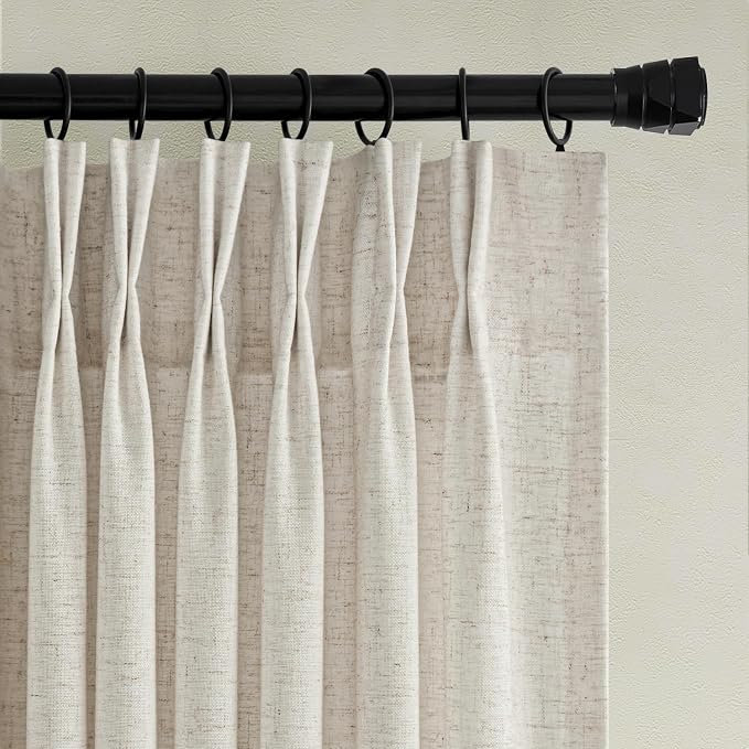Memory Trained Pinch Pleated Curtains 105 Inches Long, Viral Linen Pinch Pleat