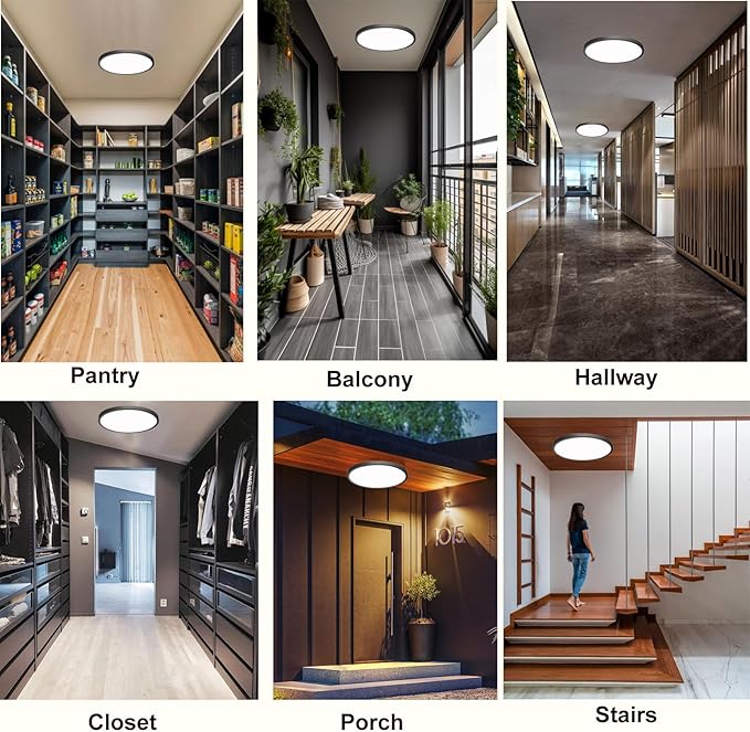 2 Pack Motion Sensor Ceiling Light with Remote,24w Flush Mount Light Fixture Round,Motion Sensor Light Indoor Wired for Hallway Porch Laundry Garage Basement,Motion Light 3000k/4000k/6000k Black
