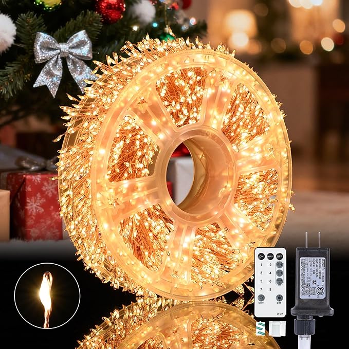 Dailyart Fairy Lights Plug in, 2000 Led Twinkle String Light with Remote 130Ft Waterproof 8 Modes Warm Cluster Lights with Timer for Bedroom Wreath Window Wedding Christmas Tree Decoration,Gold Wire