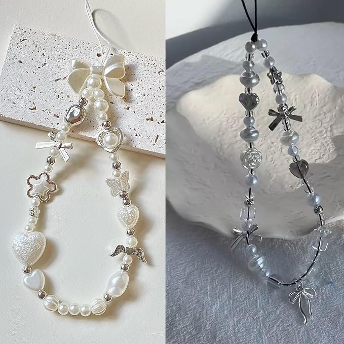 2 Pcs Phone Charm Strap Hand for iPhone Wrist Strap Camera Lanyard Pearl Beaded