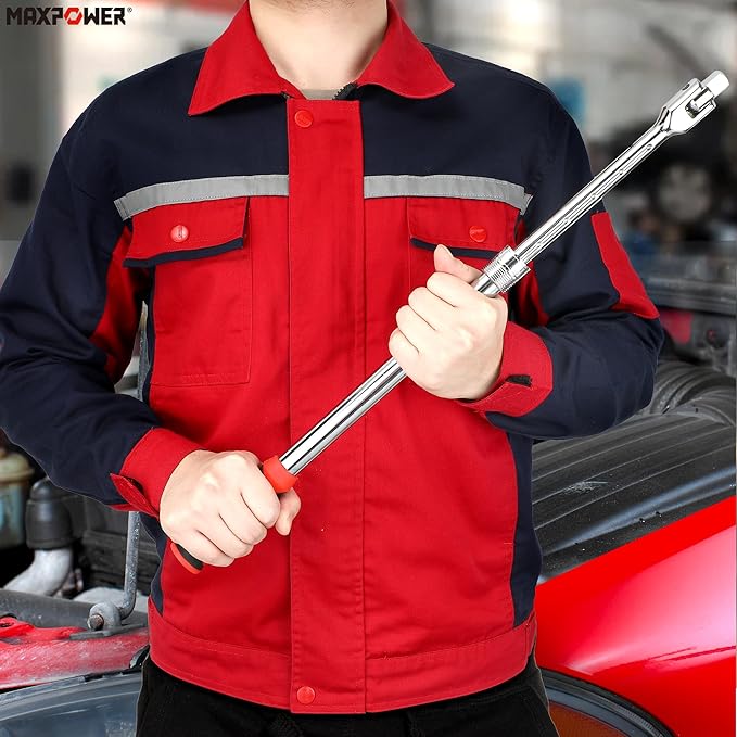 MAXPOWER Breaker Bar, 1/2-Inch Drive Extendable Breaker Bar Flex Handle Length Adjustment 15.9 inches to 21-1/2 inches